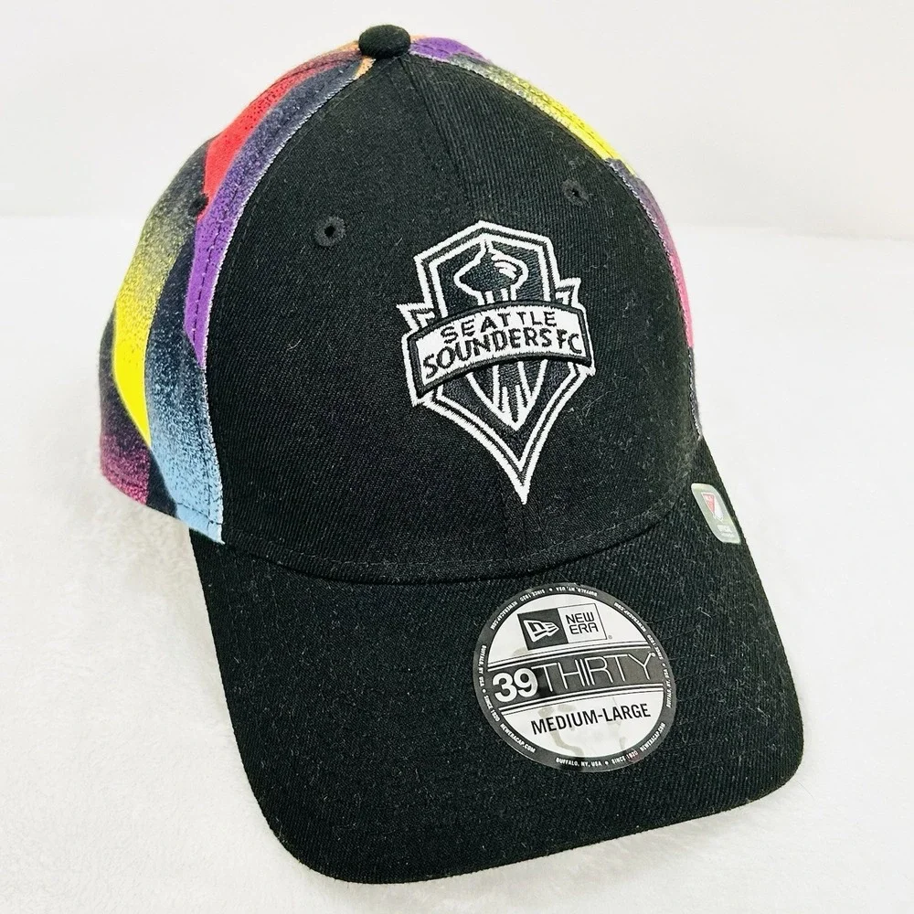 New Era Seattle Sounders FC Team Logo 39THIRTY Stretch Hat Cap M/L Black‎ MLS